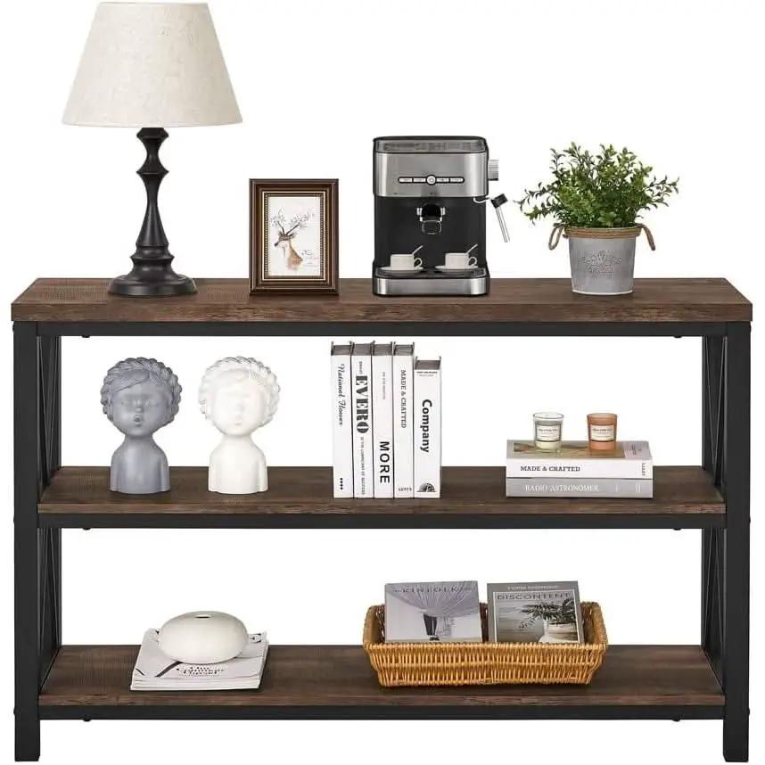 47 Inch Rustic Industrial Sofa Table With 3 Tier Shelves from PriceLows™