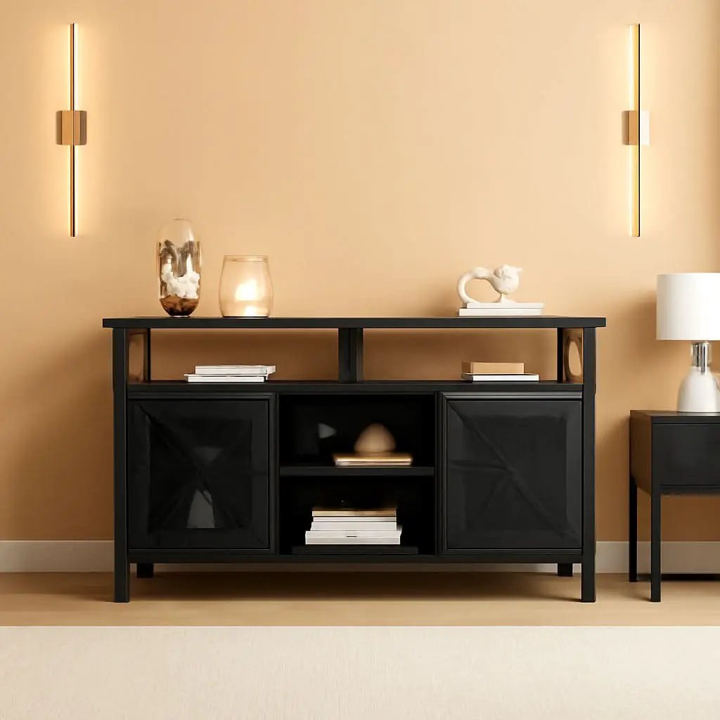55 Inch TV Stand With Storage Console Industrial Farmhouse from PriceLows™