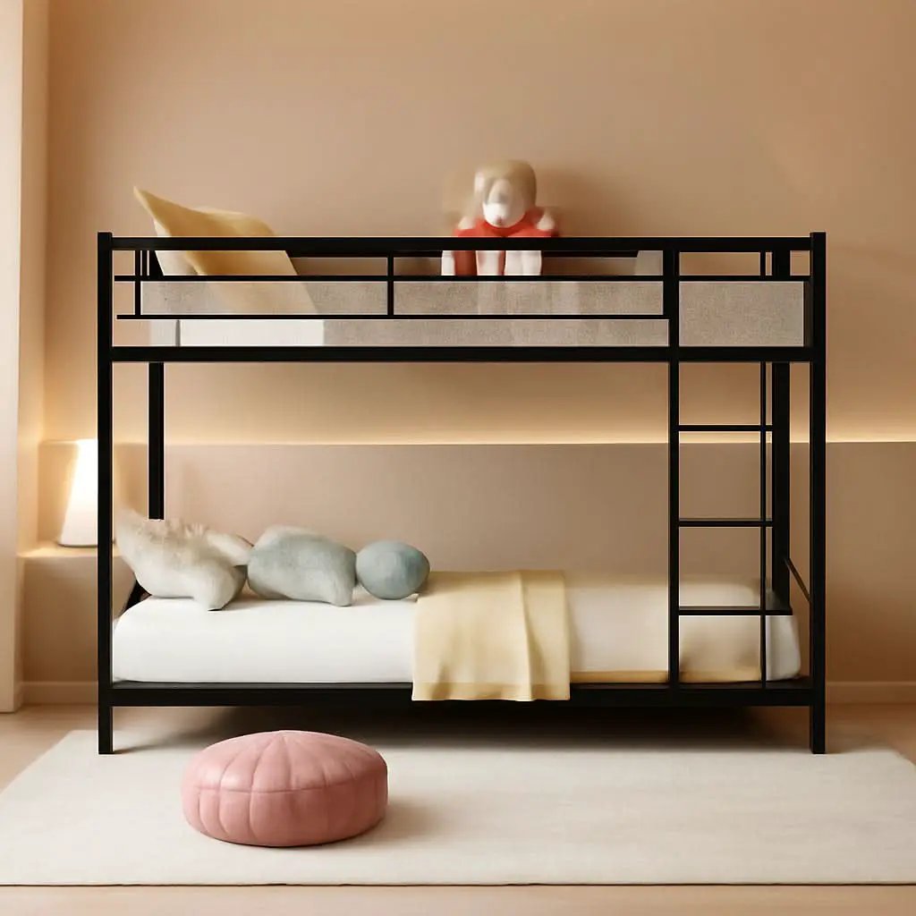 Black Twin Metal Bunk Bed With Guard Rails And Ladder from PriceLows™