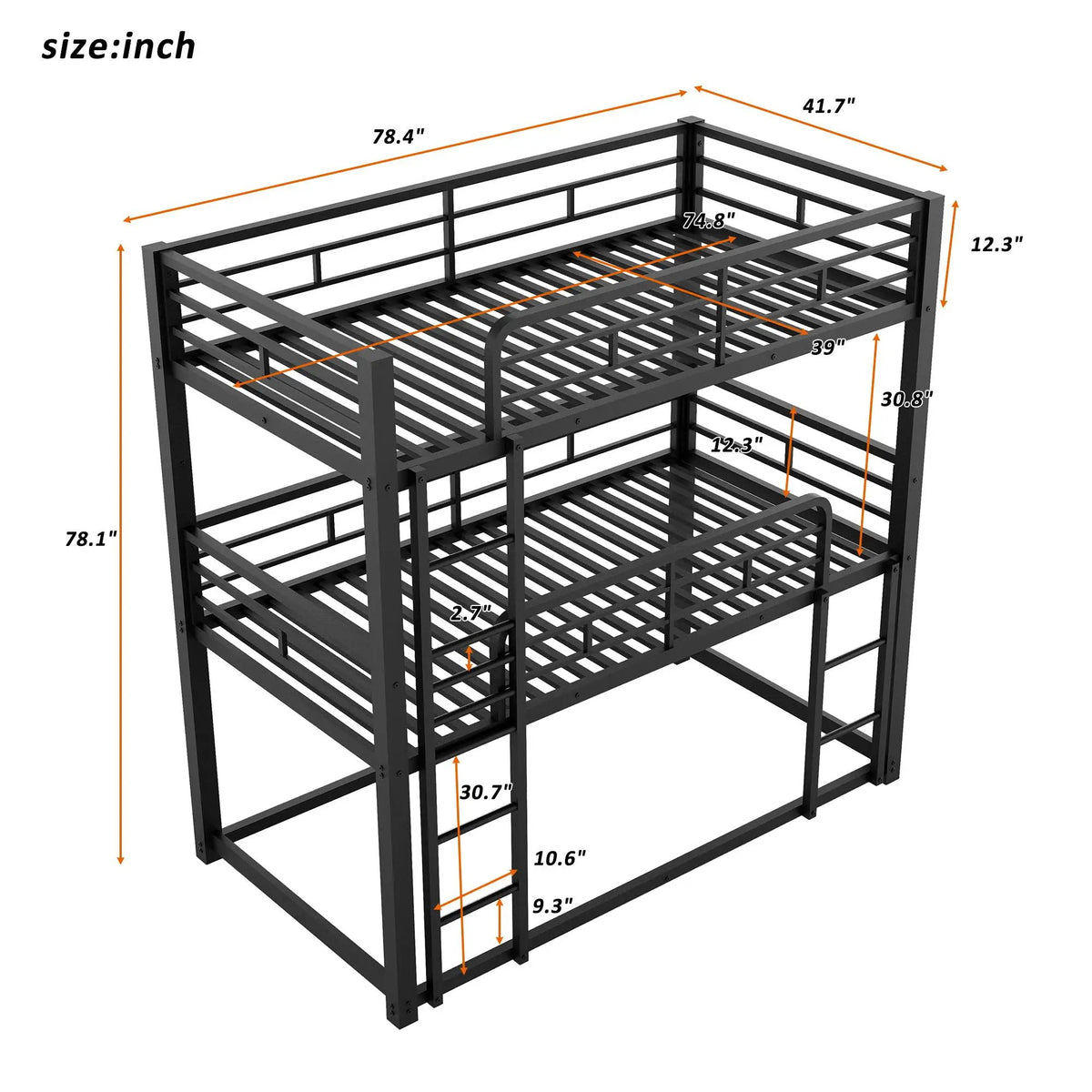 Triple Bunk Bed | Solid Metal Frame | Safety Guardrails | Space Saving