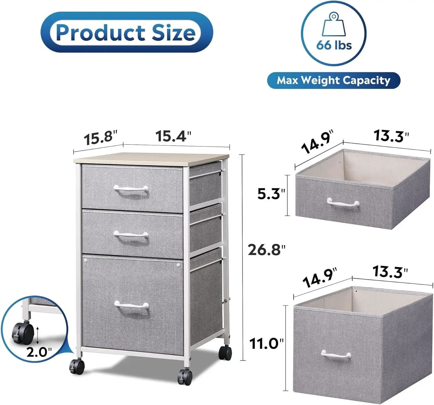 Mobile File Cabinet With 3 Drawers Rolling Printer Stand Light Grey from PriceLows™