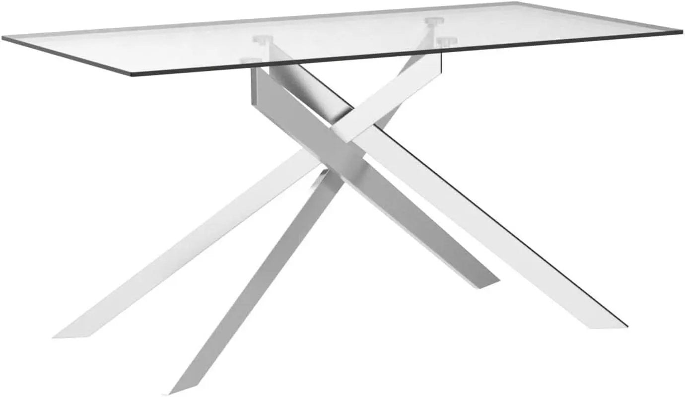 58.5 Inch Rectangular Glass Dining Table With Silver Finish from PriceLows™