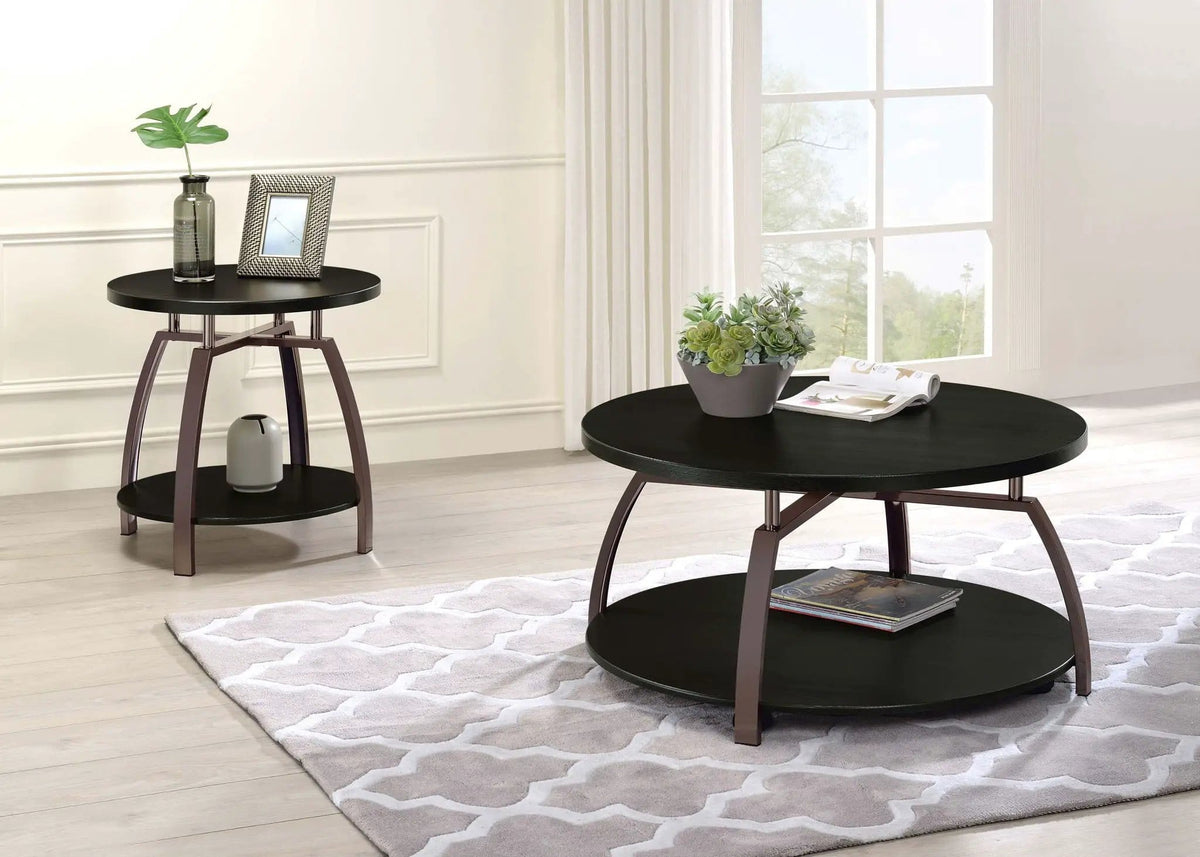 Dacre Round Engineered Wood Top Coffee Table Dark | 35 x 35 x 18.25 in | Engineered Wood & Metal | Charcoal
