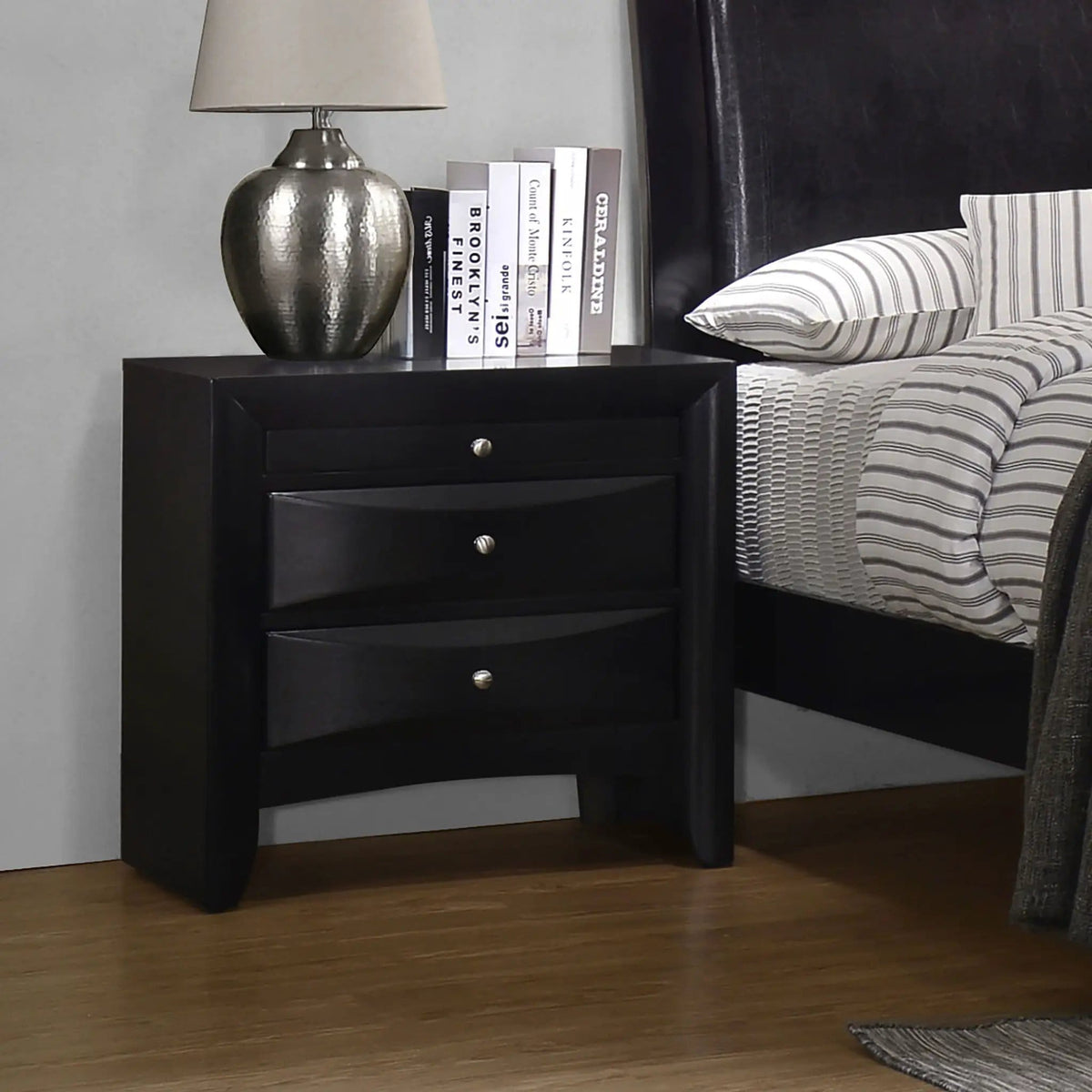 Briana 2-drawer Nightstand | 25.75 x 16.75 x 25.5 in | Rubberwood & Engineered Wood | Black