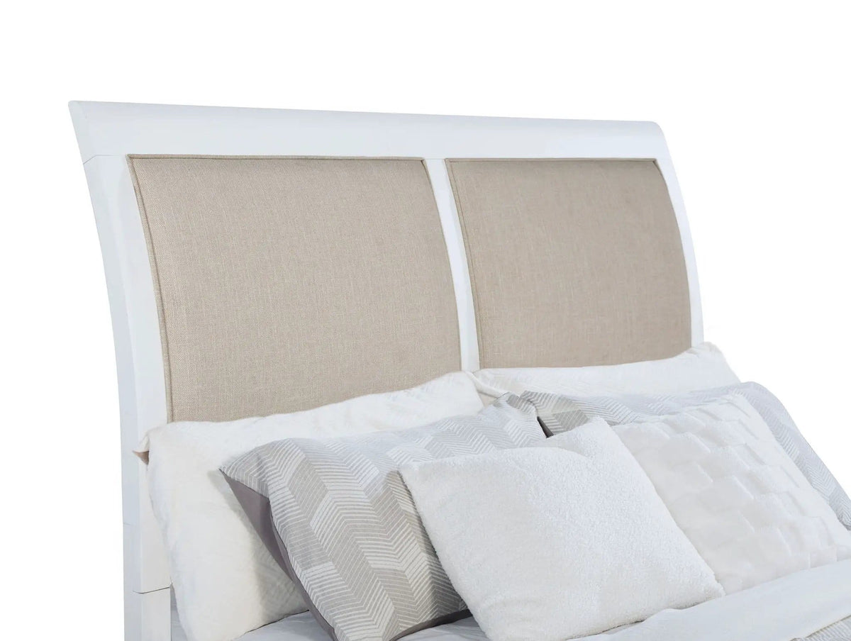 Bexhill 56-inch Upholstered Eastern King Panel Bed | 83.75 x 92.5 x 57 in | Linen & Fabric | White