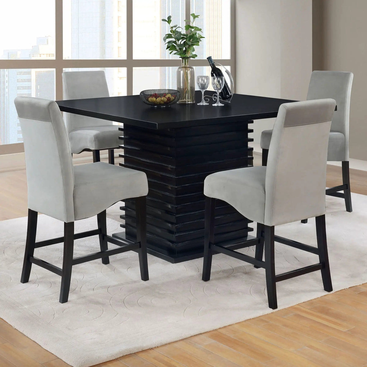 Stanton 5-piece Square Counter Height Dining Table Set | 5-Piece Set | Rubberwood & Engineered Wood | Grey