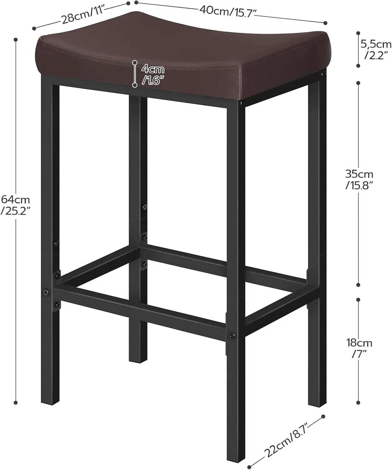 Saddle Bar Stools Set Of 2 Counter Height 24.8 Inches Brown And Black from PriceLows™