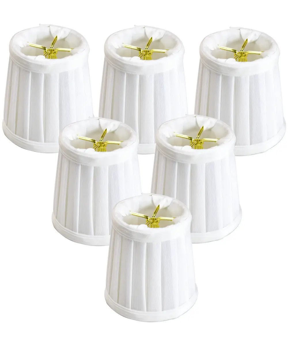 Candelabra Lamp Shades | Set Of 6 | White Pleated Clip On | 4W X 4H Down