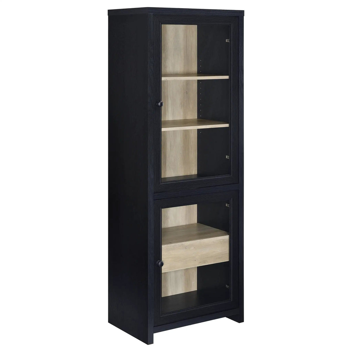 Denison 67-inch 2-door Media Tower Storage Cabinet Pier | 23.5 x 15.5 x 67 in | Glass | Black