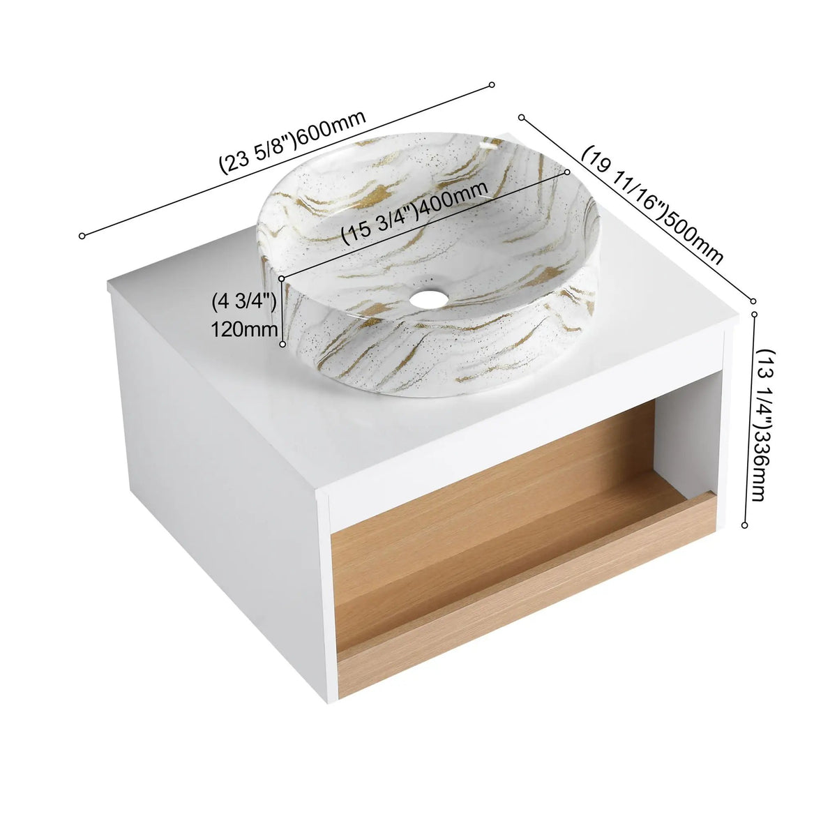 Floating Bathroom Vanity | Wall Mounted | Ceramic Vessel Sink | White