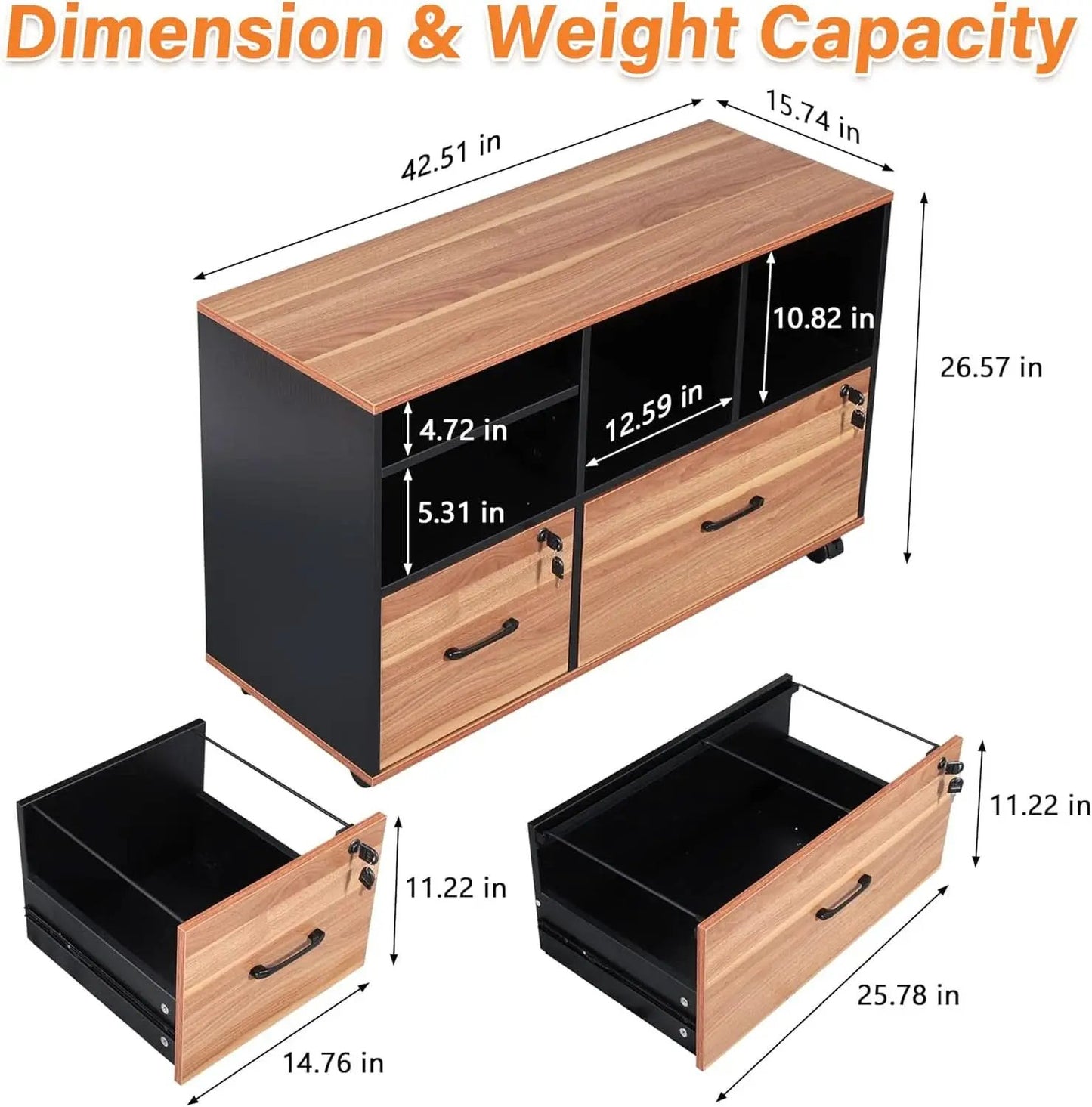 Wooden 2 Drawer File Cabinet Lockable Rolling with Adjustable Shelves Rustic Brown and Black from PriceLows™