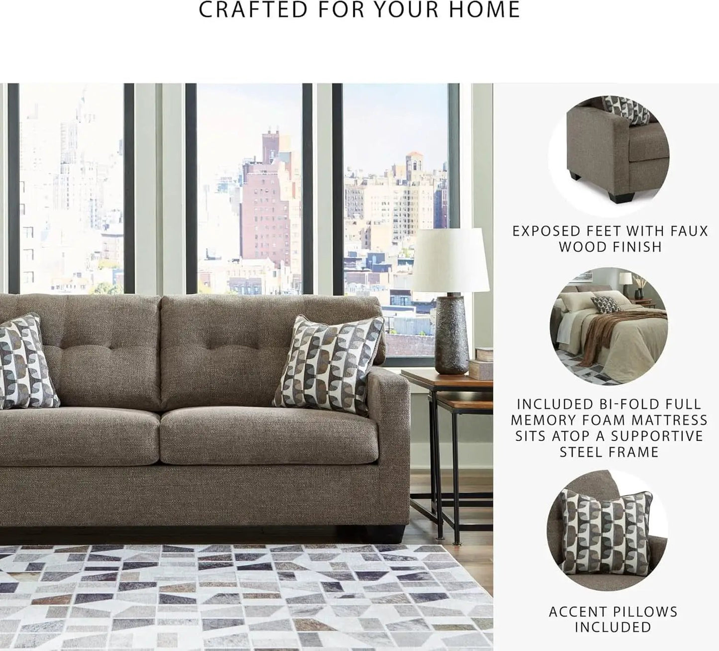Contemporary Espresso Full Size Sofa Sleeper MemoryFoam from PriceLows™
