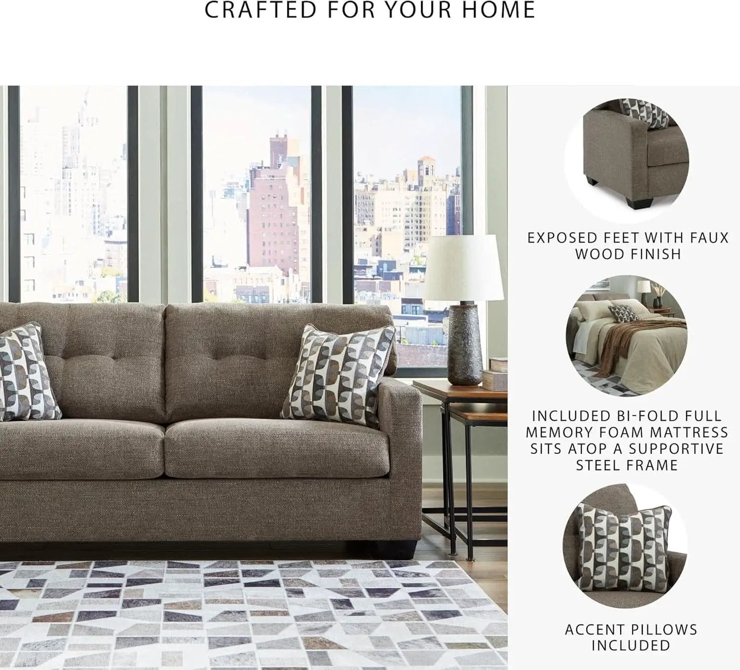 Contemporary Espresso Full Size Sofa Sleeper MemoryFoam from PriceLows™