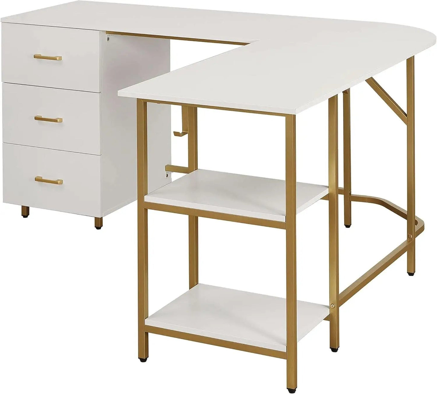L Shaped Corner Desk Two Tone With Drawers And Shelves For Home Office from PriceLows™