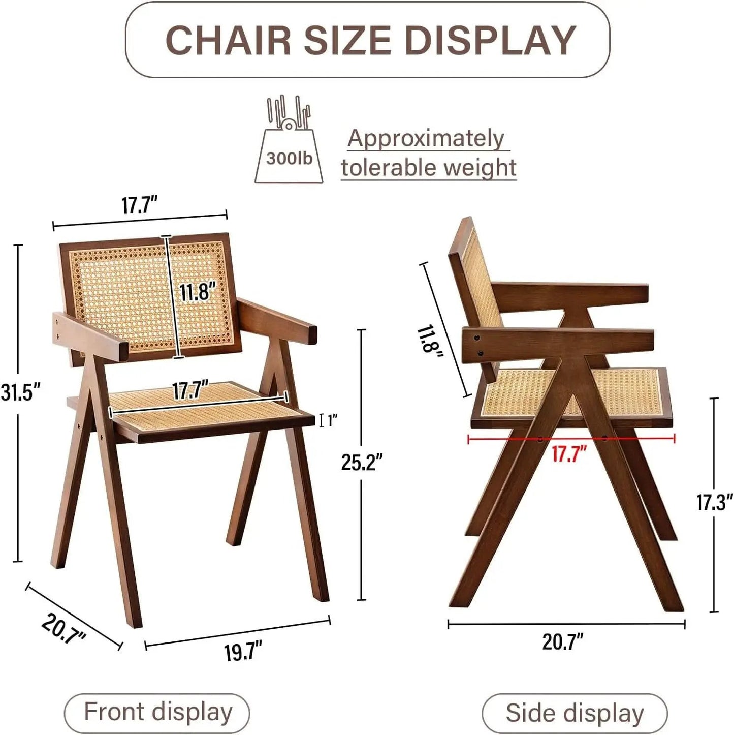 Walnut Rattan Dining Chairs Set Of 2 Ergonomic Back from PriceLows™
