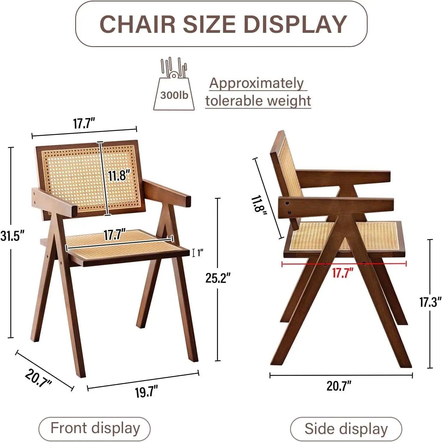 Walnut Rattan Dining Chairs Set Of 2 Ergonomic Back from PriceLows™