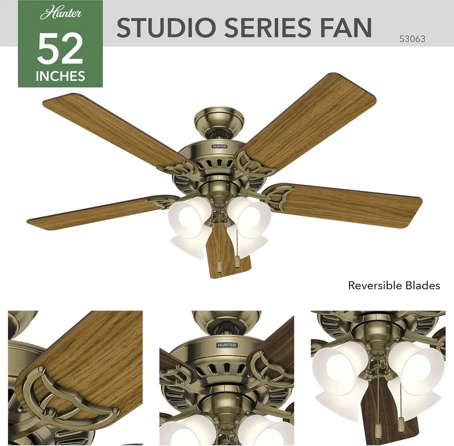 Antique Brass 52 Inch Ceiling Fan With LED Light Kit from PriceLows™