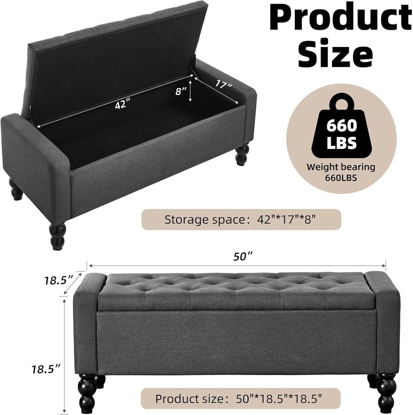 Storage Ottoman Bench Featuring Dual Safety Hinges from PriceLows™