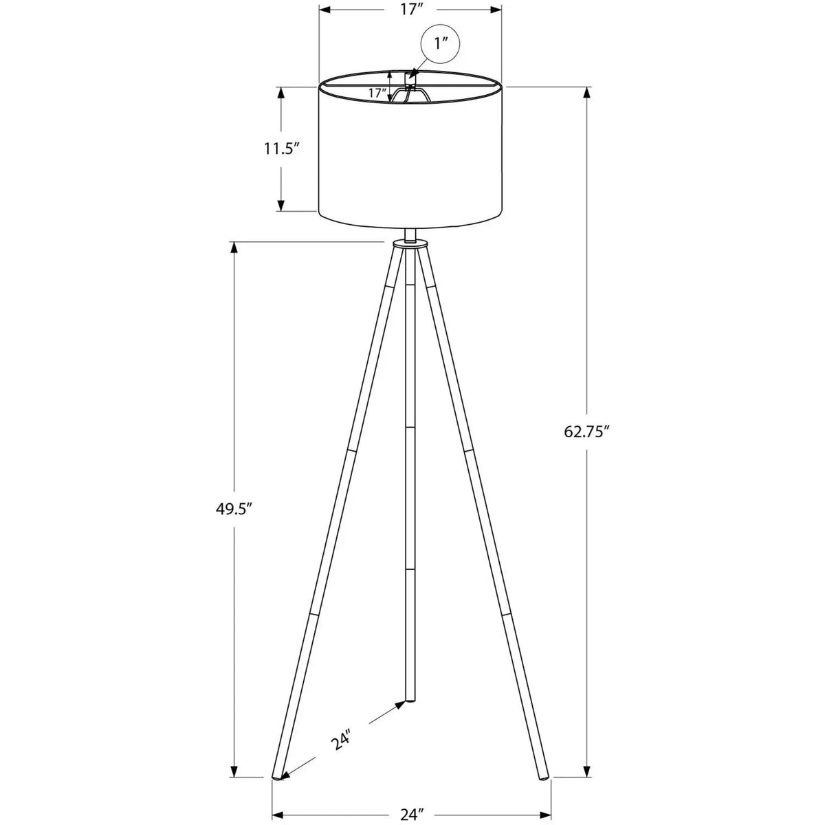 Metal Tripod Floor Lamp | 63 Inch Height | 3-Way Switch | Contemporary Design