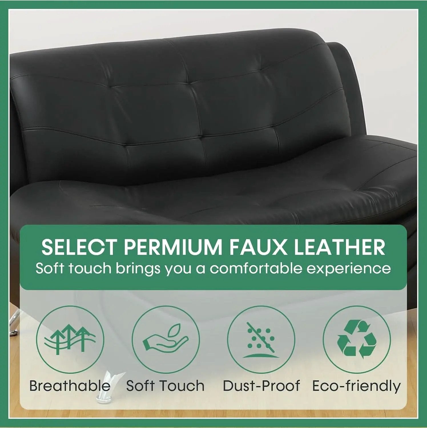 Leather Sofa Set 3 Piece With Loveseat And Armchair For Living Room Black from PriceLows™