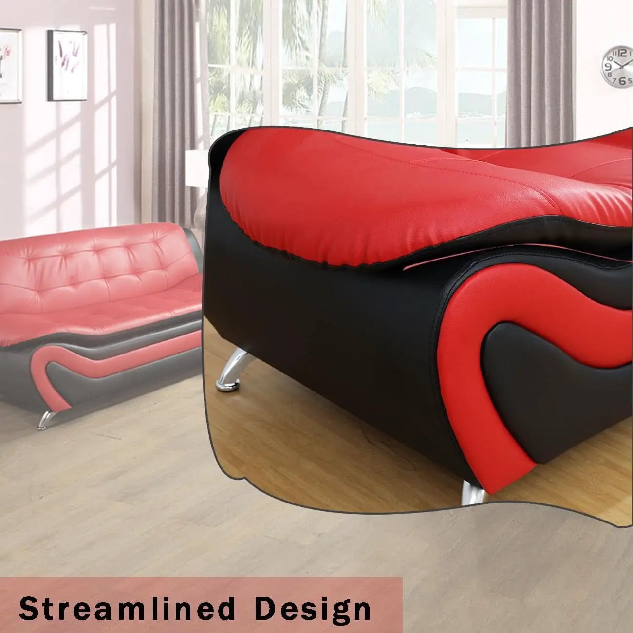 Two Tone Black And Red Leather Sofa Set For Living Room from PriceLows™