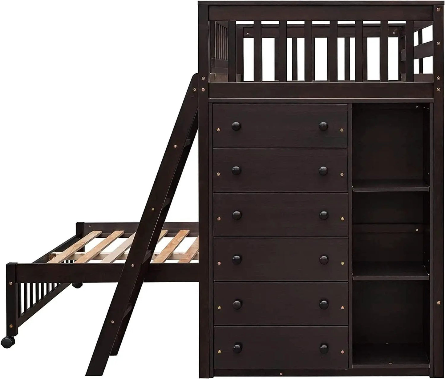 Espresso Twin Over Full Bunk Bed With Six Drawers Shelves from PriceLows™