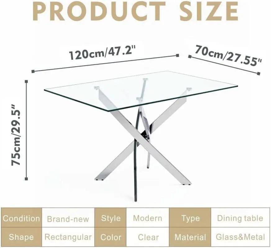 Tempered Glass Dining Table With Chromed Legs 47In White Silver from PriceLows™