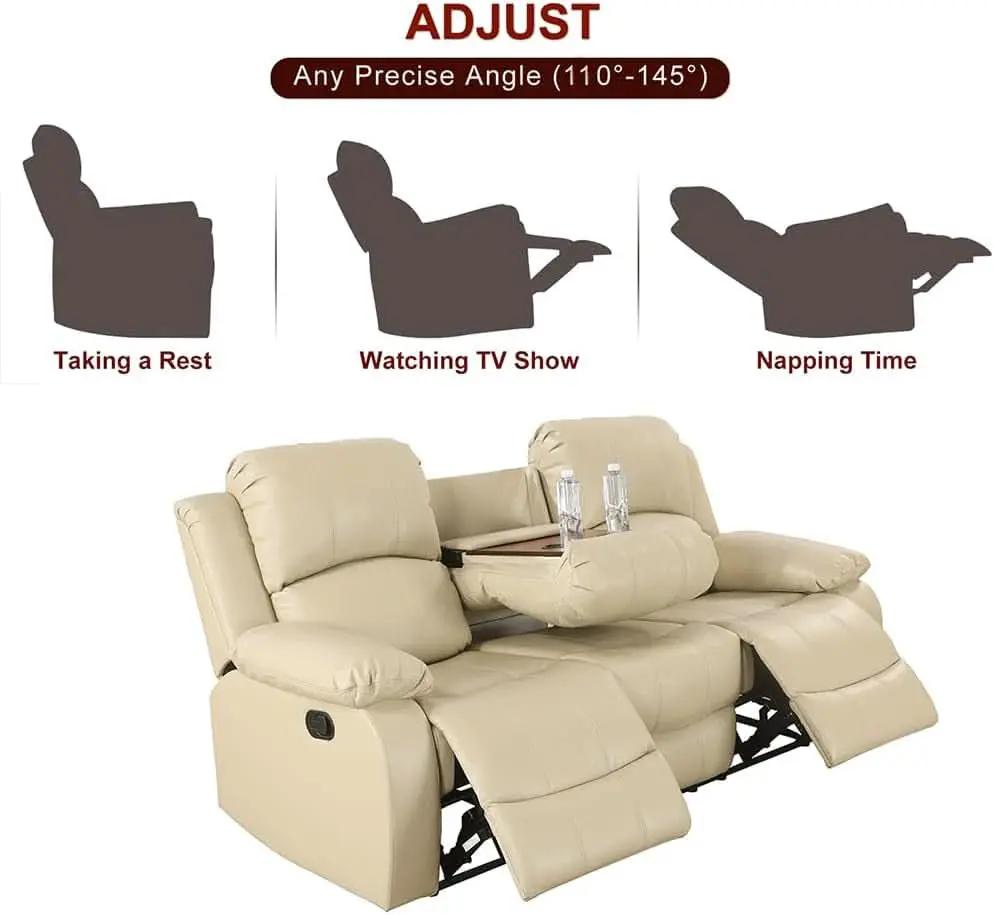 Beige Leather Recliner Sofa Set With Built In Coffee Table from PriceLows™