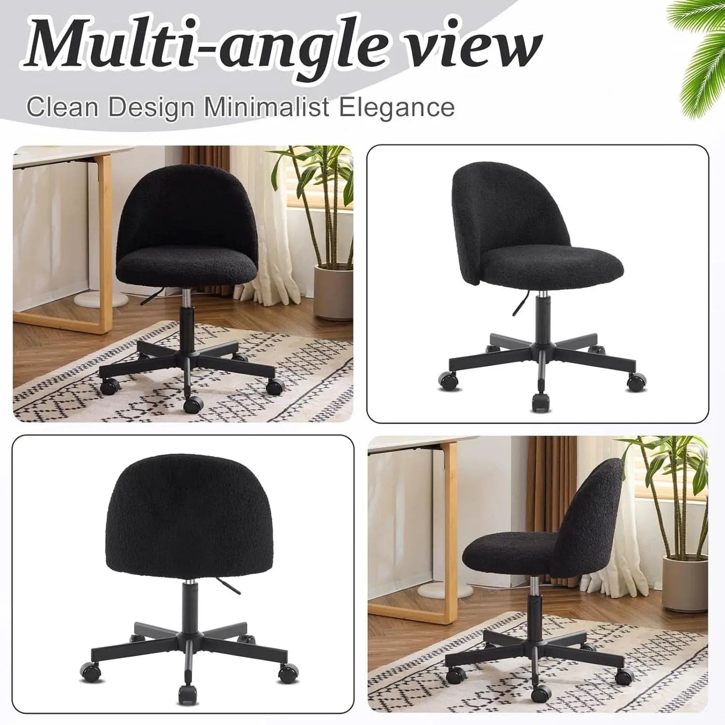 Candy Chair Jet Black Armless Desk Chair With Teddy Fleece from PriceLows™