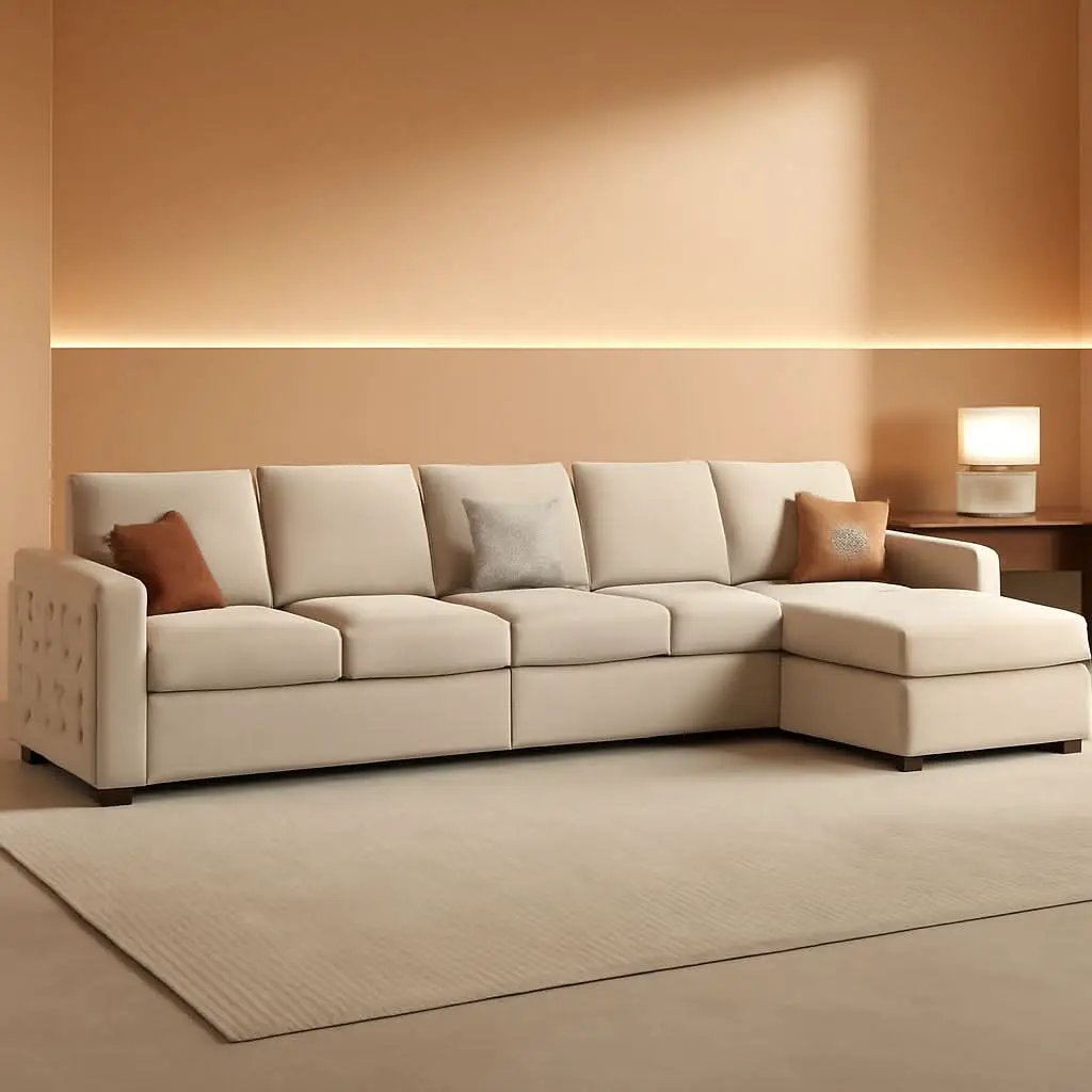 Beige U Shaped Sectional Sleeper Sofa With Storage Chaise from PriceLows™