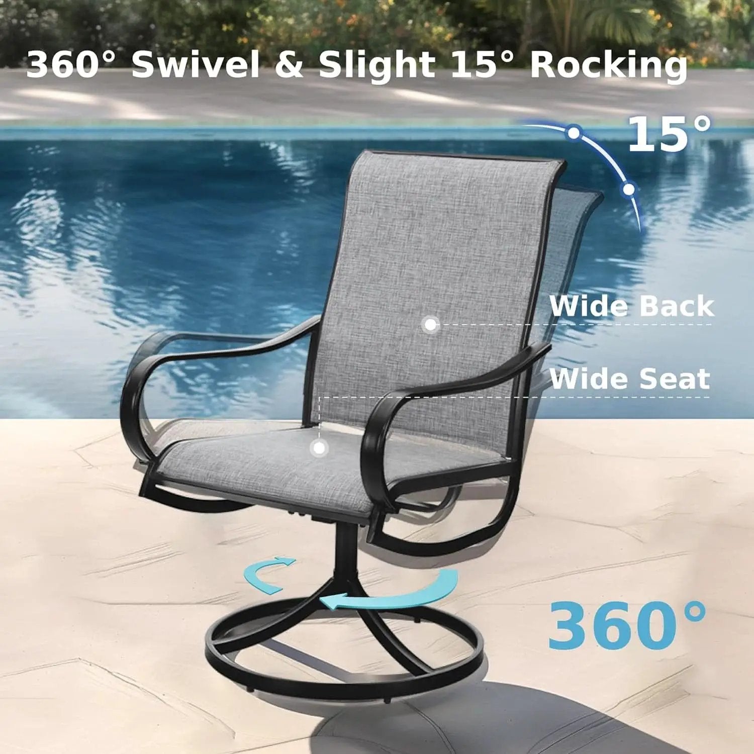 Patio Dining Set For 4 All Weather Furniture With Grey Sling Swivel Chairs from PriceLows™
