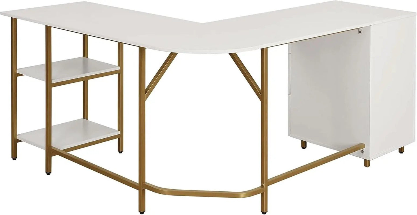 L Shaped Corner Desk Two Tone With Drawers And Shelves For Home Office from PriceLows™