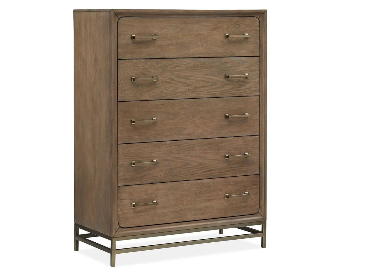 Lindon Drawer Chest | 18 x 38 x 52 in | Oak Veneer & Metal | Belgian Wheat
