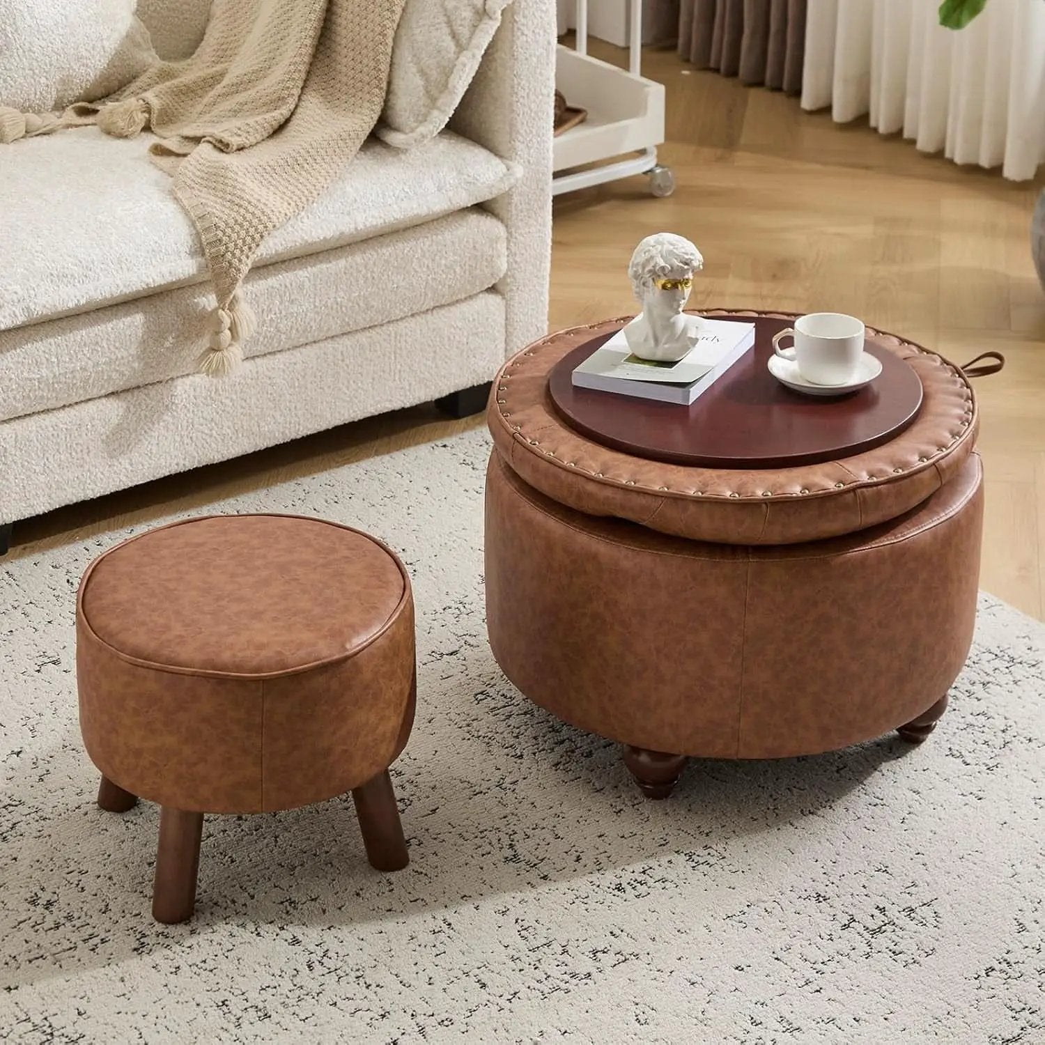 Twenty FourInch Round PU Leatherette Storage Ottoman from PriceLows™