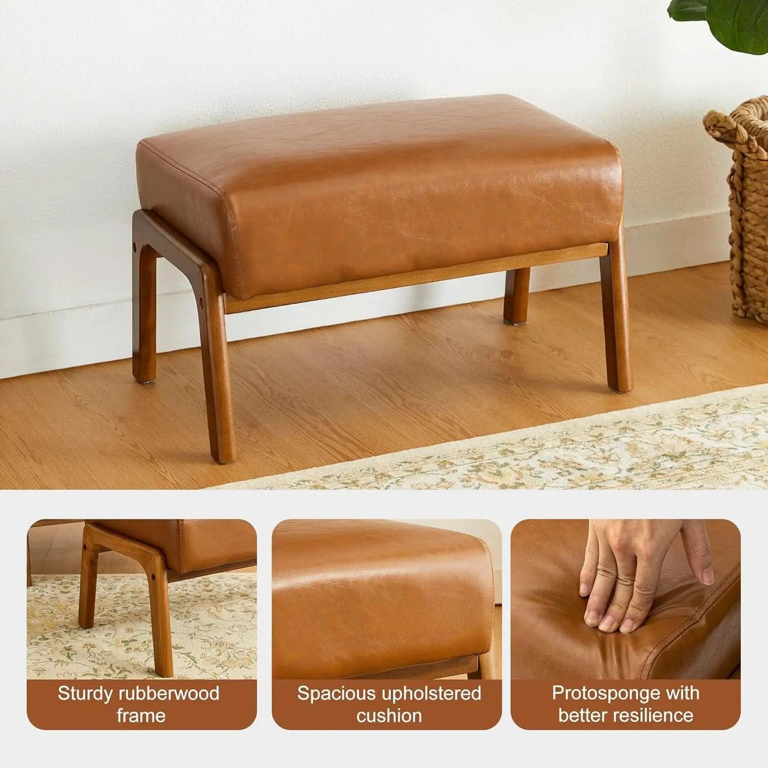 Leatherette Padded Ottoman Footrest Yellowish Brown from PriceLows™