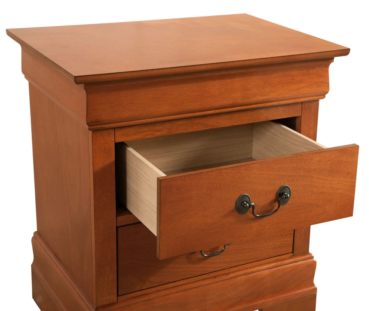 Louis Phillipe Nightstand | Traditional Wood Design | English Dovetailed Drawers | Metal Center Guides