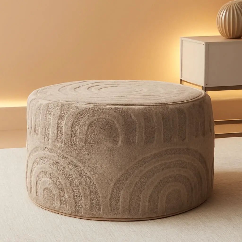 Khaki Round Ottoman Pouf 20x20x14 Inches Luxurious from PriceLows™