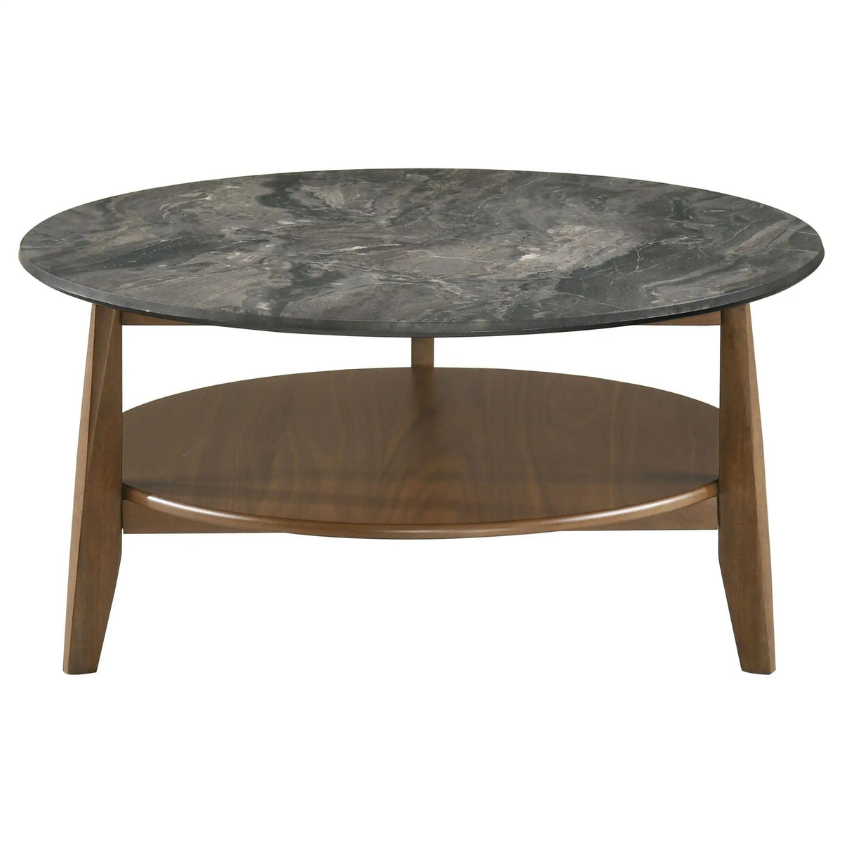 Bradley Round SmartTop Cocktail Coffee Table Smokey Grey and | 36 x 36 x 17.75 in | Rubberwood & Engineered Wood | Brown