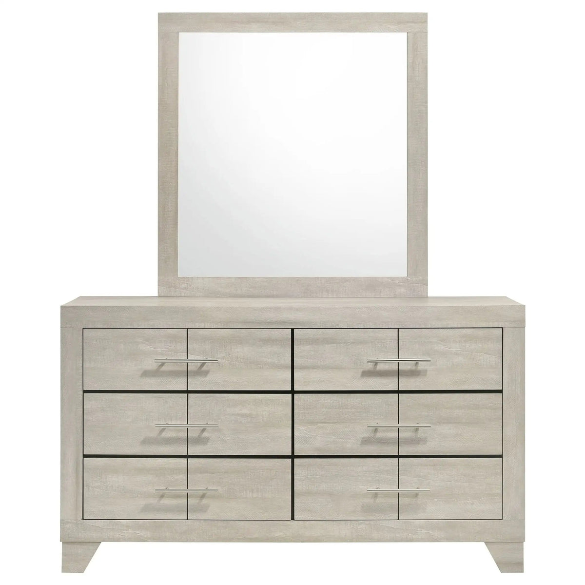 Trenton 6-drawer Bedroom Dresser With Mirror Rustic | 58.25 x 16.25 x 73 in | Metal & Veneer | Cream