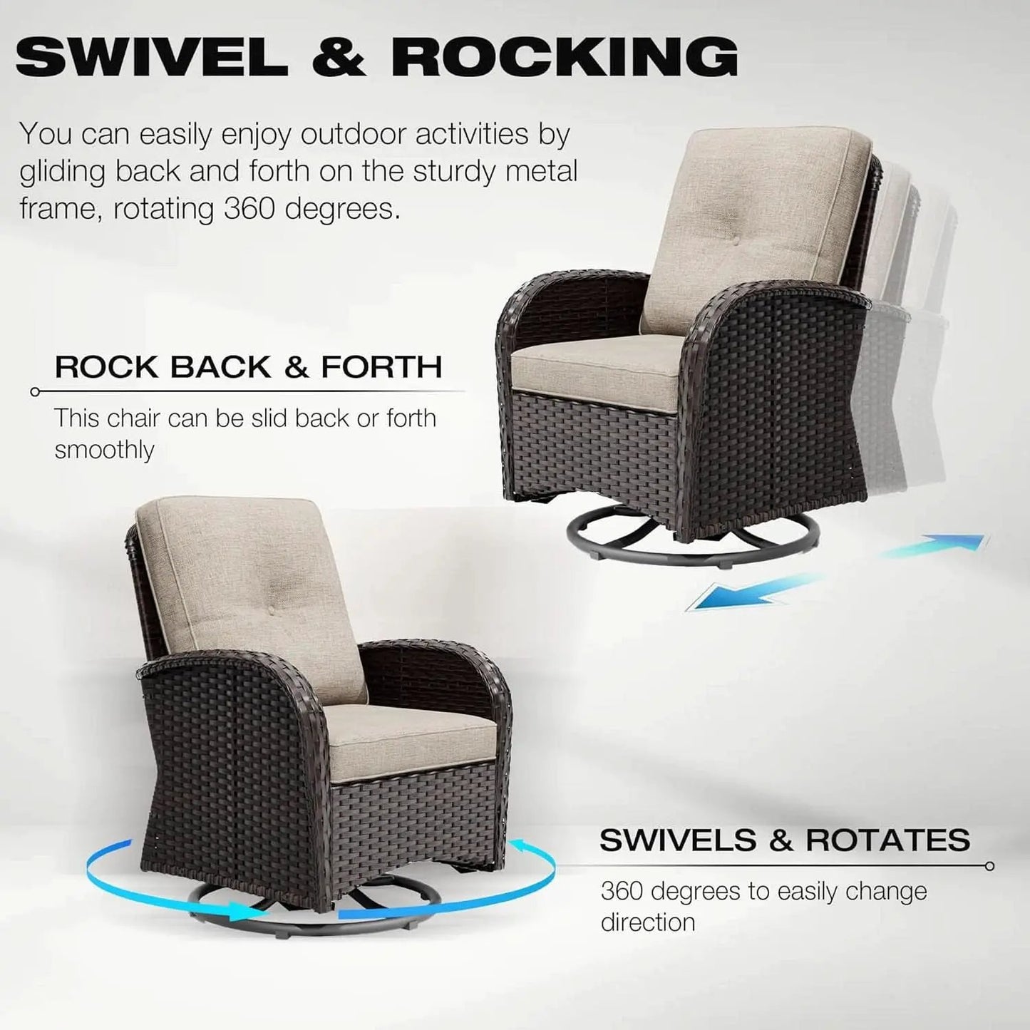 Outdoor Swivel Rocker Chairs 3 Piece Wicker Set Cushioned from PriceLows™