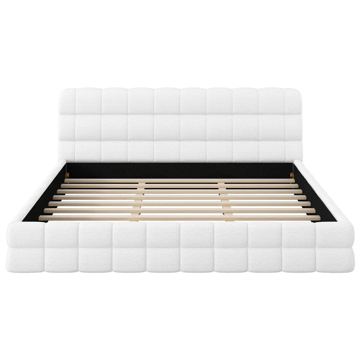Upholstered Platform Bed With Headboard | 3 Pieces | Pine Wood & Metal | Bedroom