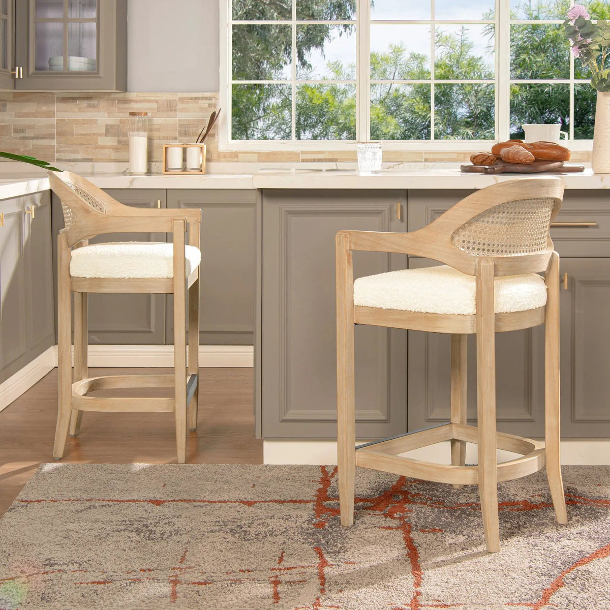 Americana Counter Stool | Mid-Century Modern | Cane Back | Kiln-Dried Wood Frame