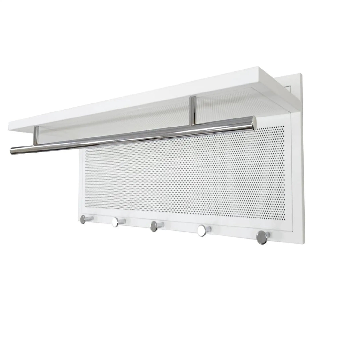 Wall Mounted Coat Rack | 5 Metal Hooks | Storage Shelf And Hanging Bar
