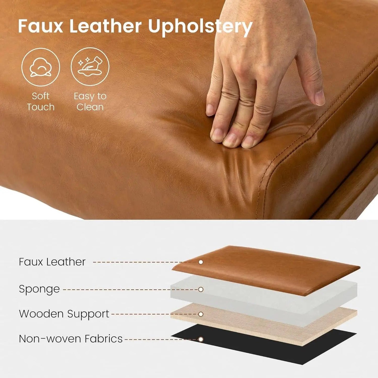 Leatherette Padded Ottoman Footrest Yellowish Brown from PriceLows™