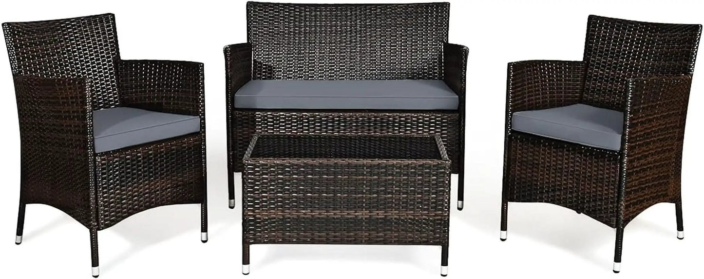 Elegant Four-Piece Rattan Patio Set with Soft Cushions from PriceLows™