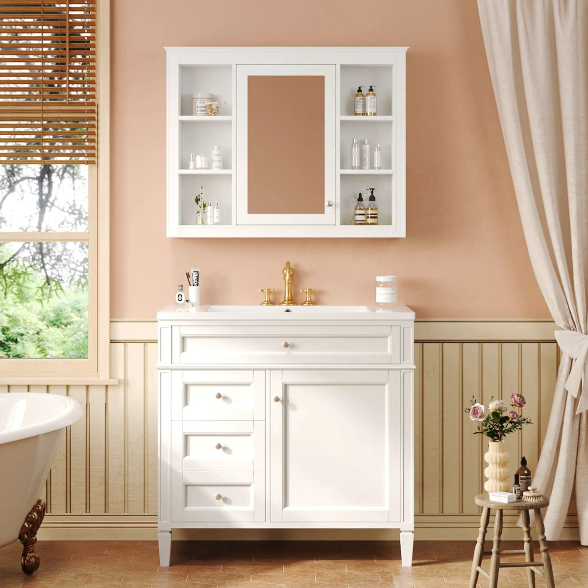 Bathroom Vanity With Mirror Cabinet | Single Sink | Soft Close Doors And Drawers