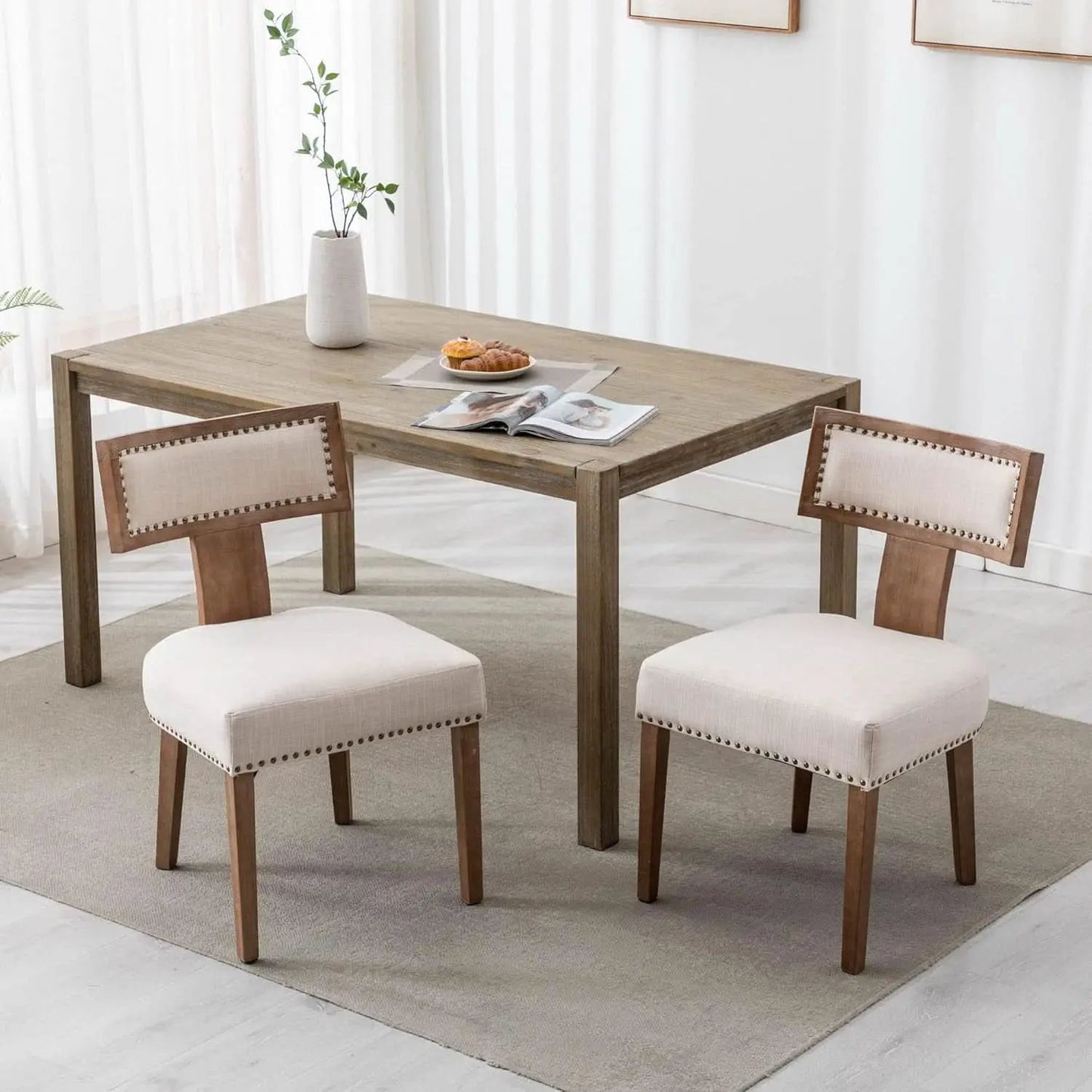 Mid Century Modern Armless Dining Chairs Beige Tone from PriceLows™
