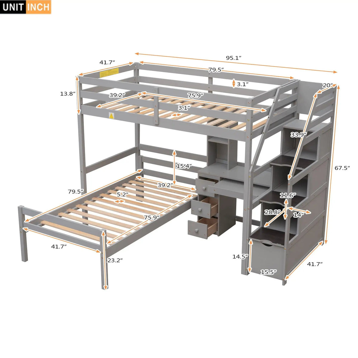 Loft Bed | Separable Design | Storage Staircase | Pine Frame