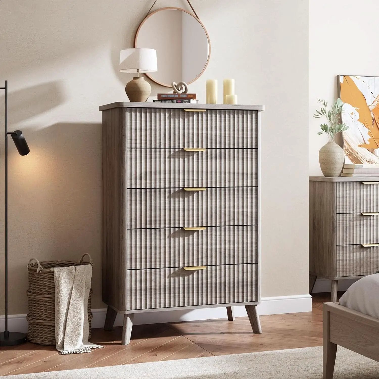 Grey Fluted Contemporary Five Drawer Bedroom Dresser from PriceLows™