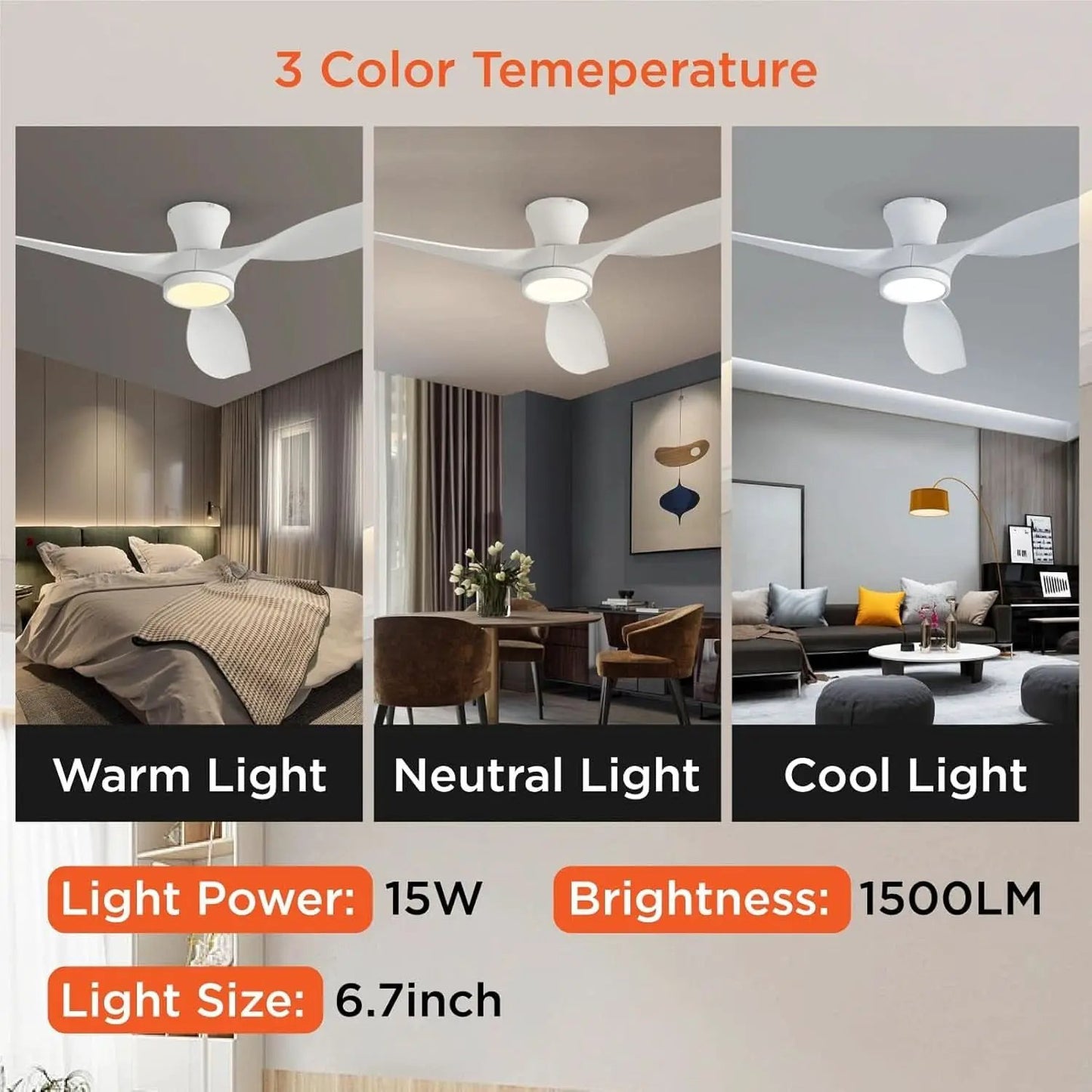 52 Inch Ceiling Fan With Remote And Quiet DC Motor For Bedroom And Living Room from PriceLows™